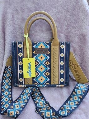 Wrangler Blue Aztec Crossbody Tote Bag